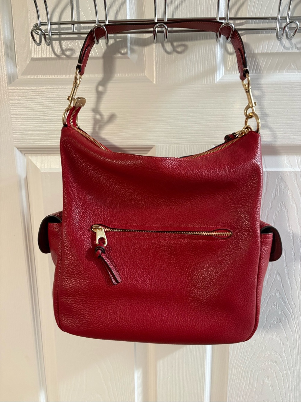Coach Red Pebbled Leather Shoulder Hobo with Gold Hardware - Picture 4 of 5